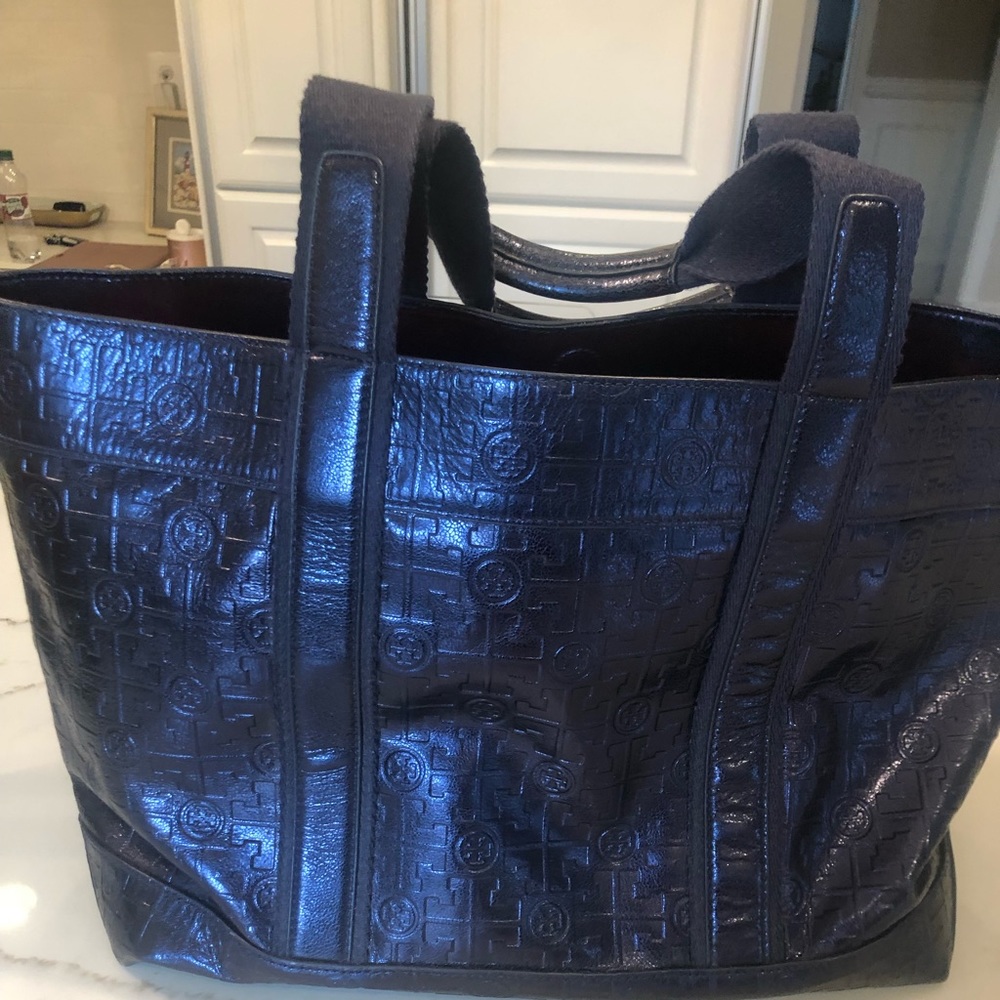 Tory Burch navy patent leather tote